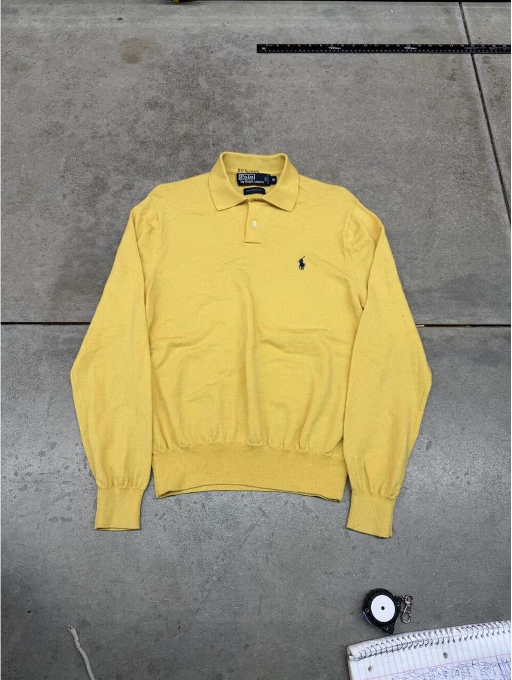 vintage polo ralph lauren yellow small logo collared knit sweater size medium